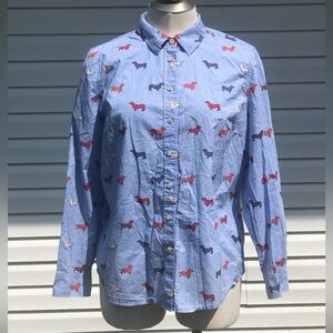 Talbots Size Large Petite Blue Button Down with Dachshunds